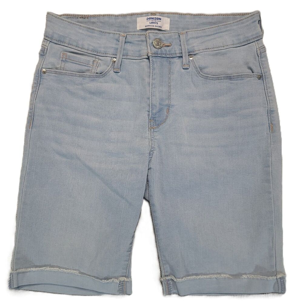 Levi's Denizen Bermuda Shorts Womens 4 Mid Rise Cuffed Blue Denim